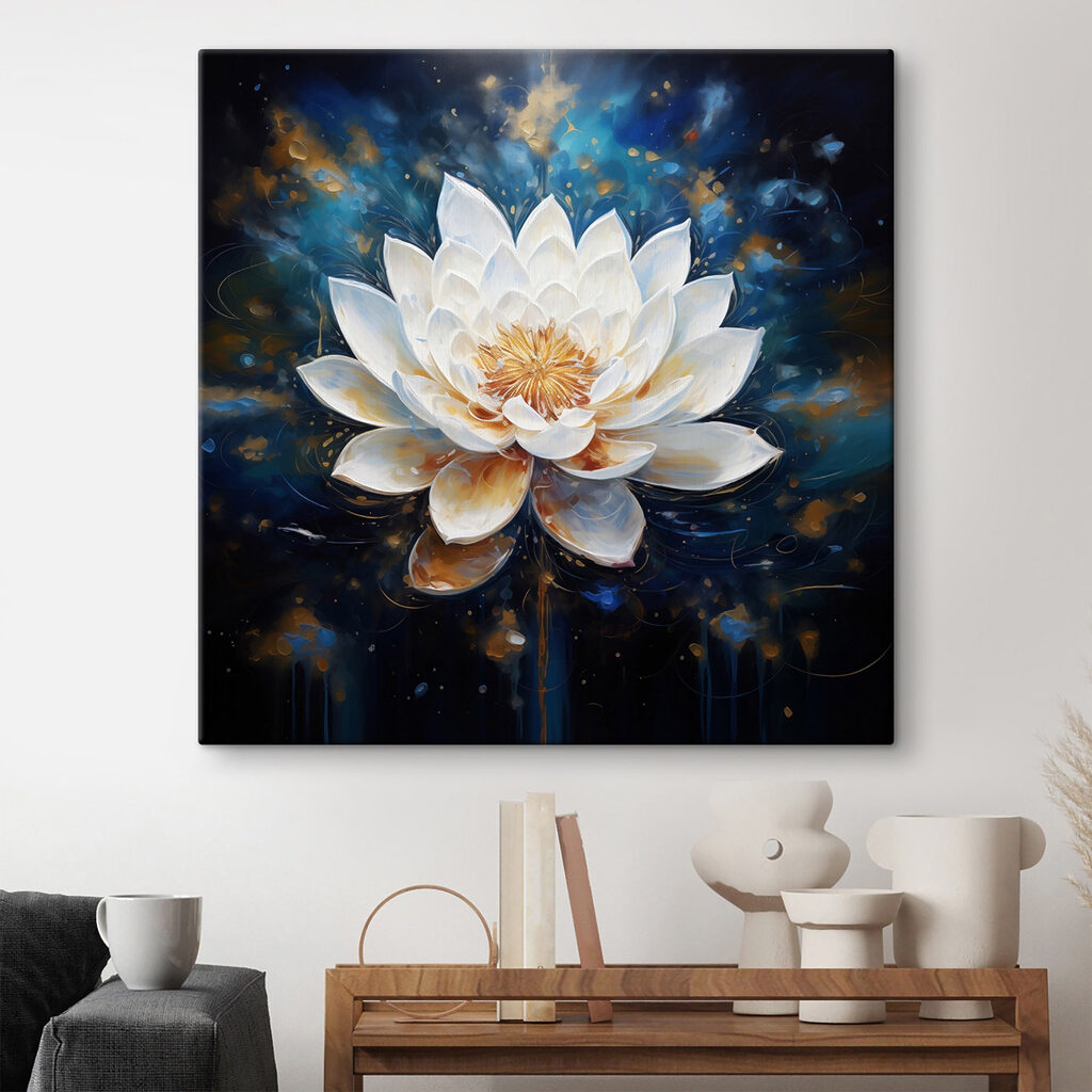 Witte lotus in kosmosblauw — interieur 3