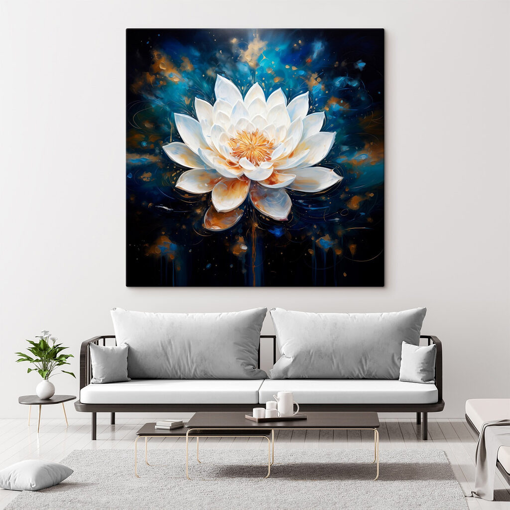 Witte lotus in kosmosblauw — interieur 1