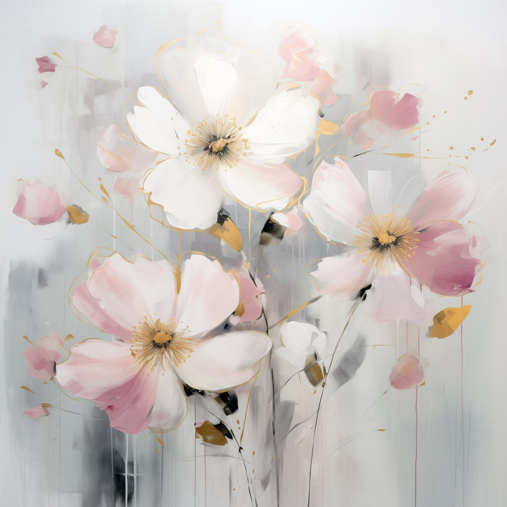 Witte bloemen met rozetinten — volledig ontwerp