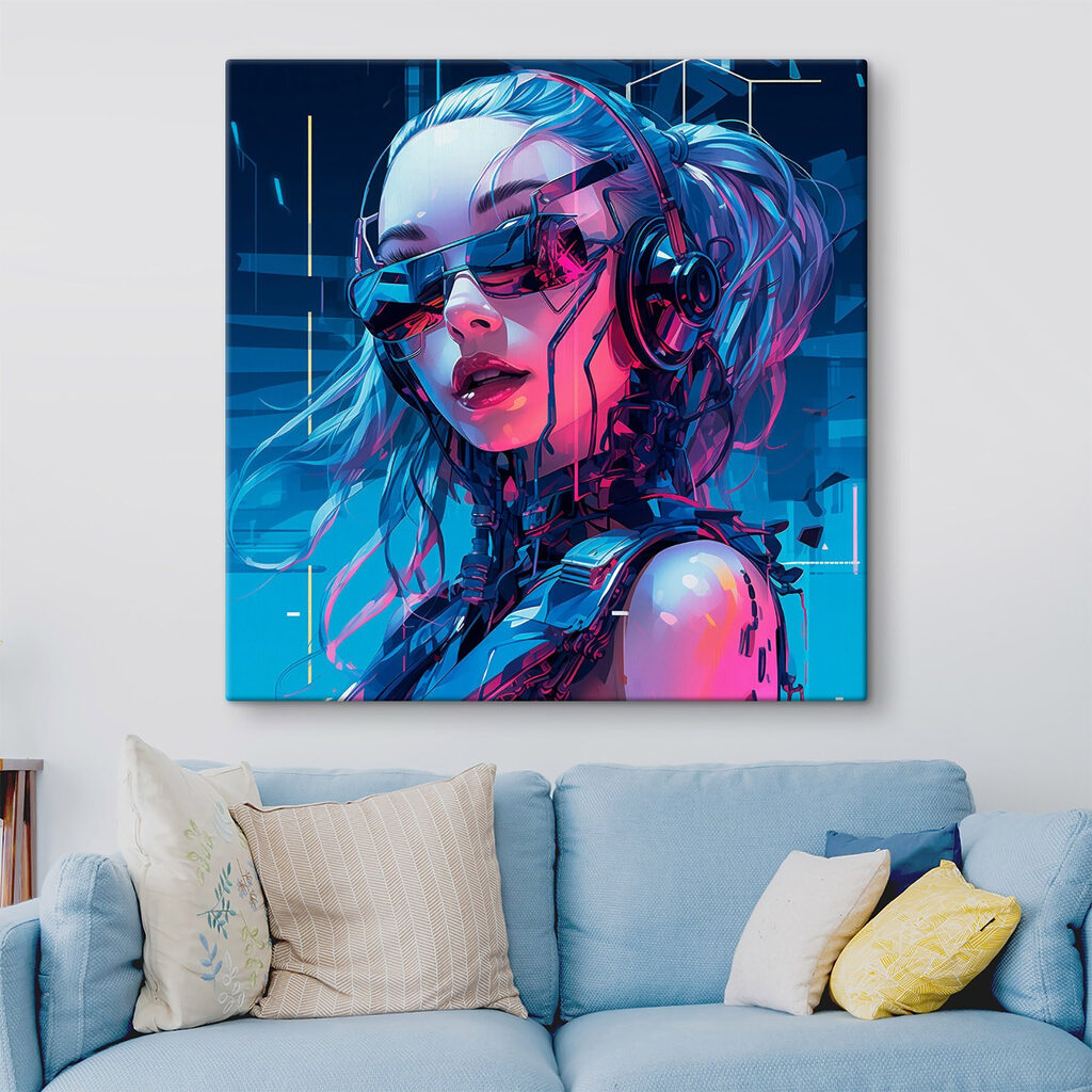 Cybervrouw in roze neonlicht — interieur 2