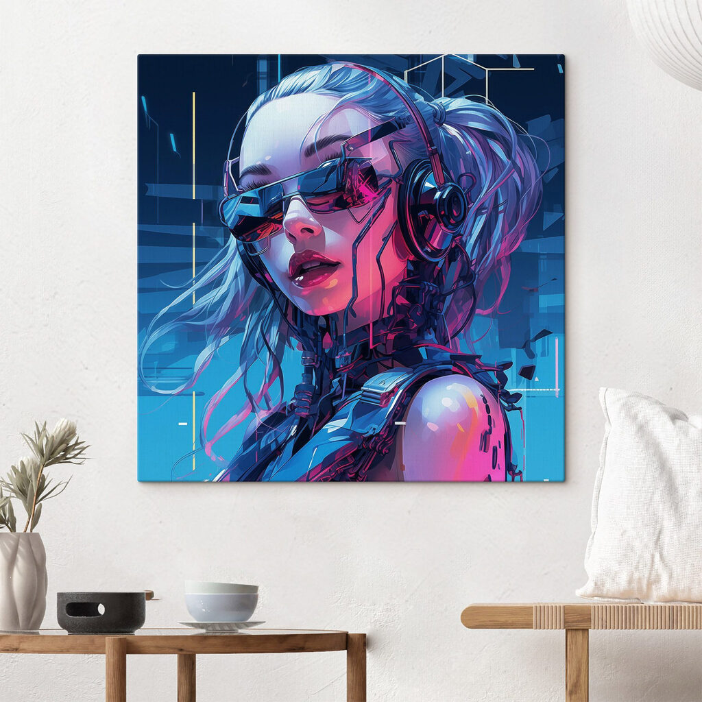 Cybervrouw in roze neonlicht — interieur 3