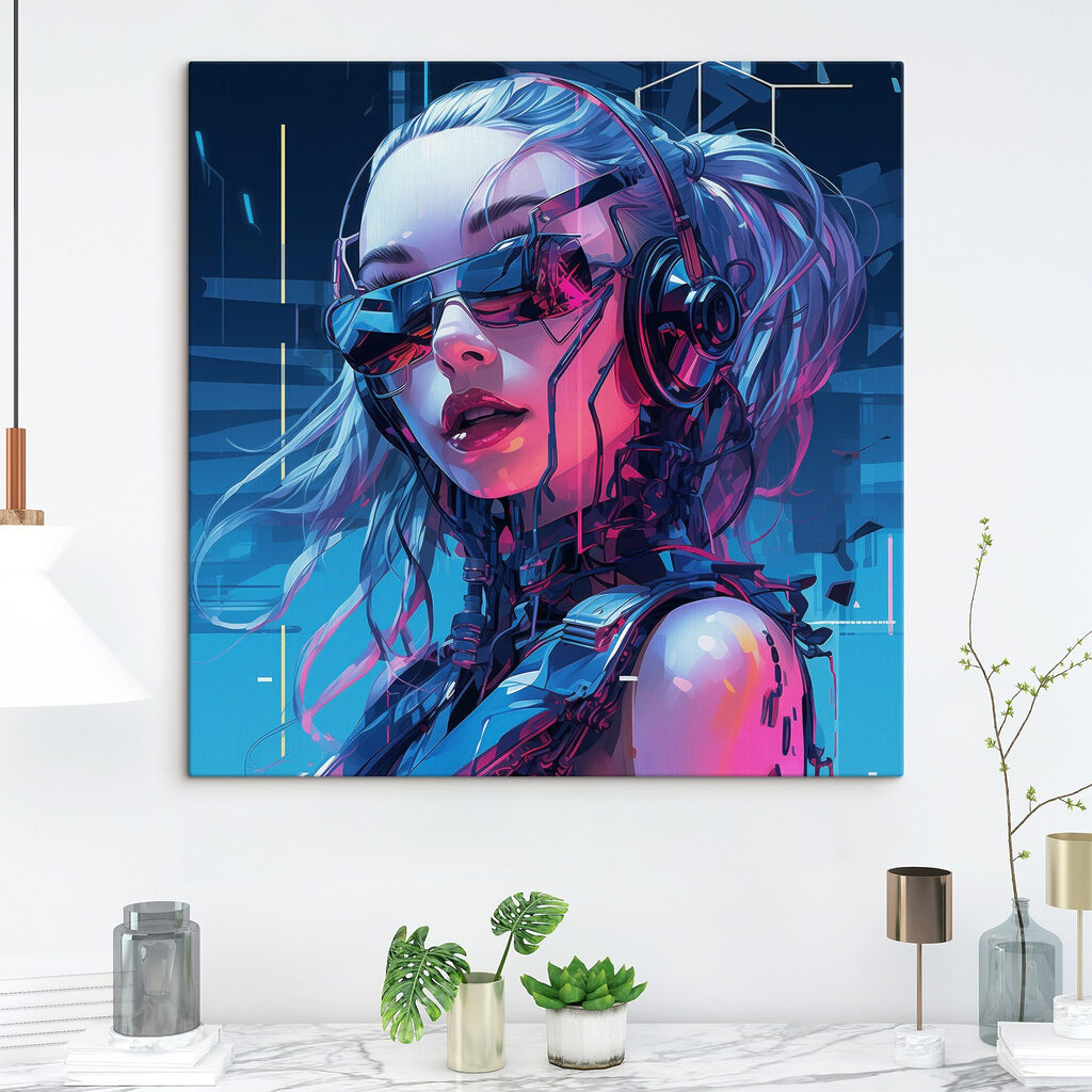 Cybervrouw in roze neonlicht — interieur 1