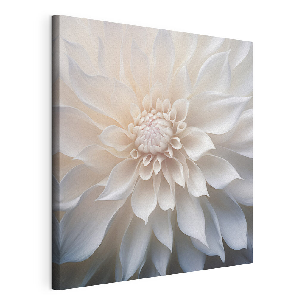 Witte bloem, parelvormig hart, gespannen canvas met doorlopende rand