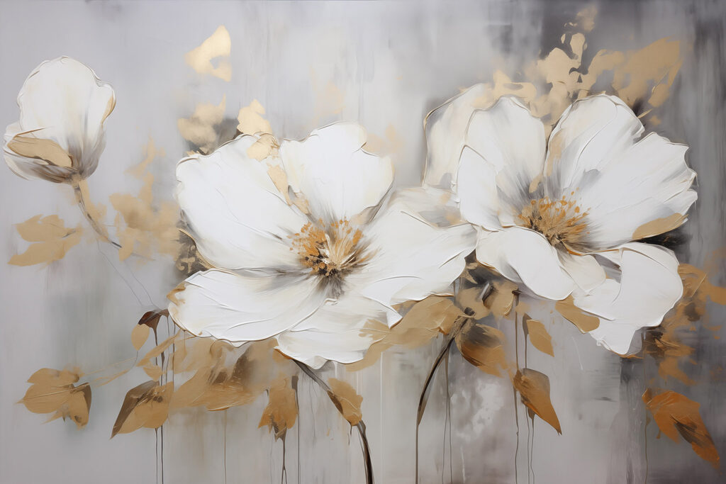 Witte bloemen met goudblaadjes — volledig ontwerp
