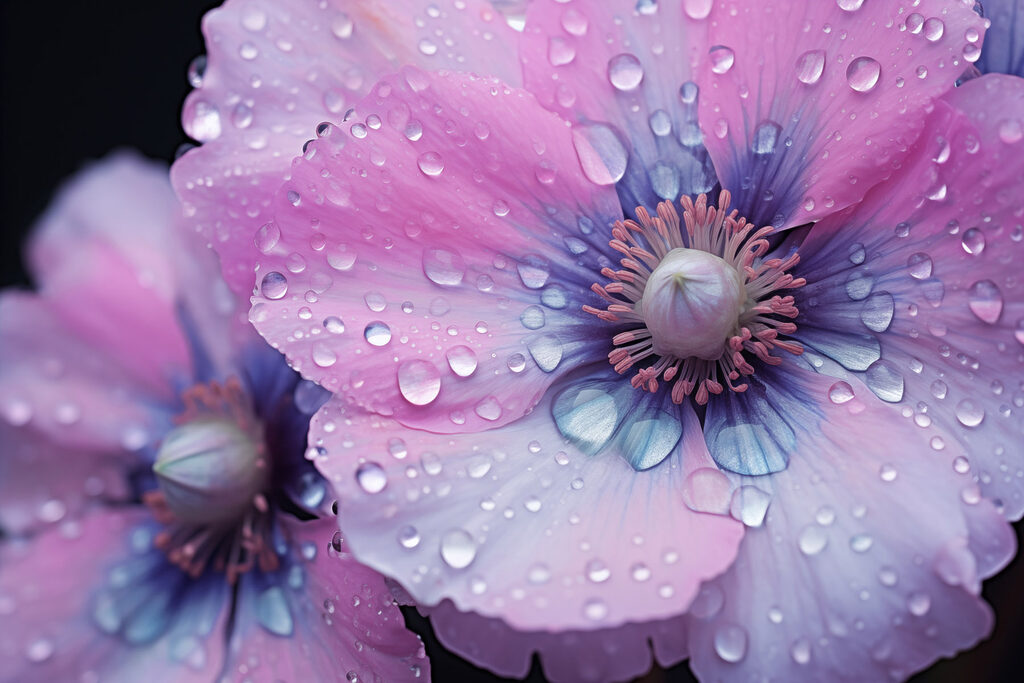 Roze bloem met waterdruppels — volledig ontwerp