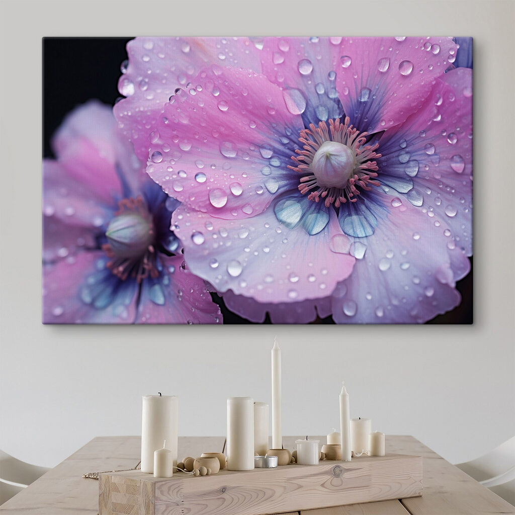 Roze bloem met waterdruppels — interieur 1