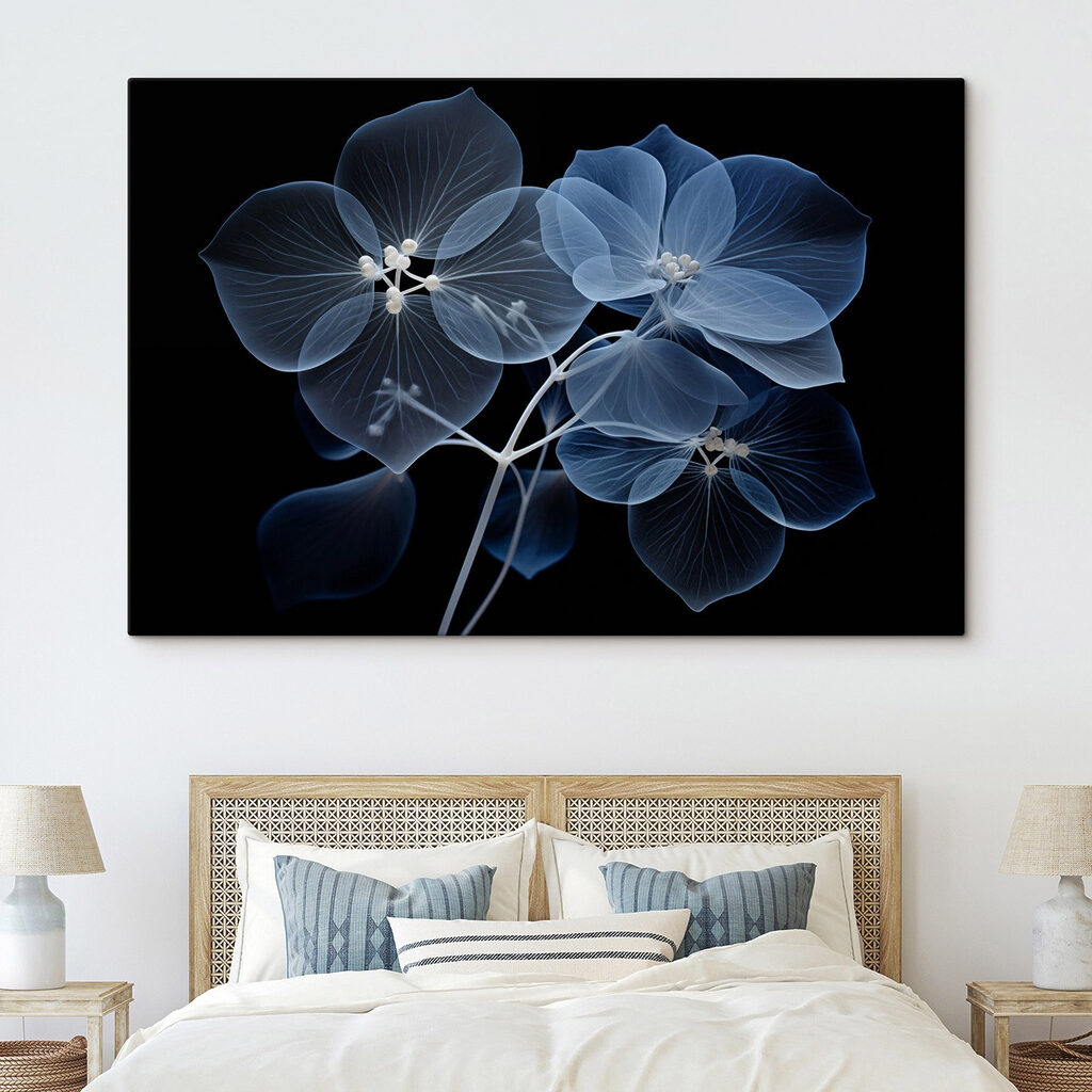 Blauwe bloemen in lichtnerven — interieur 1