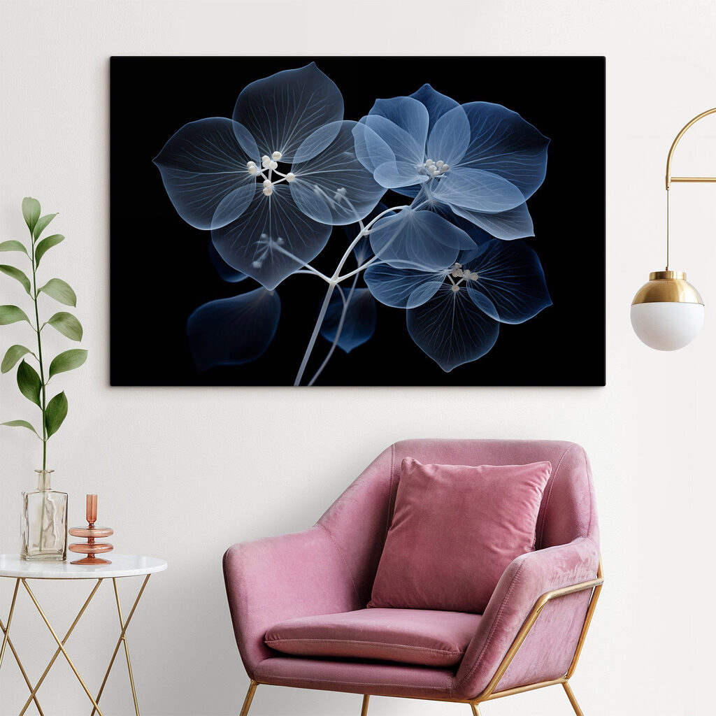 Blauwe bloemen in lichtnerven — interieur 2