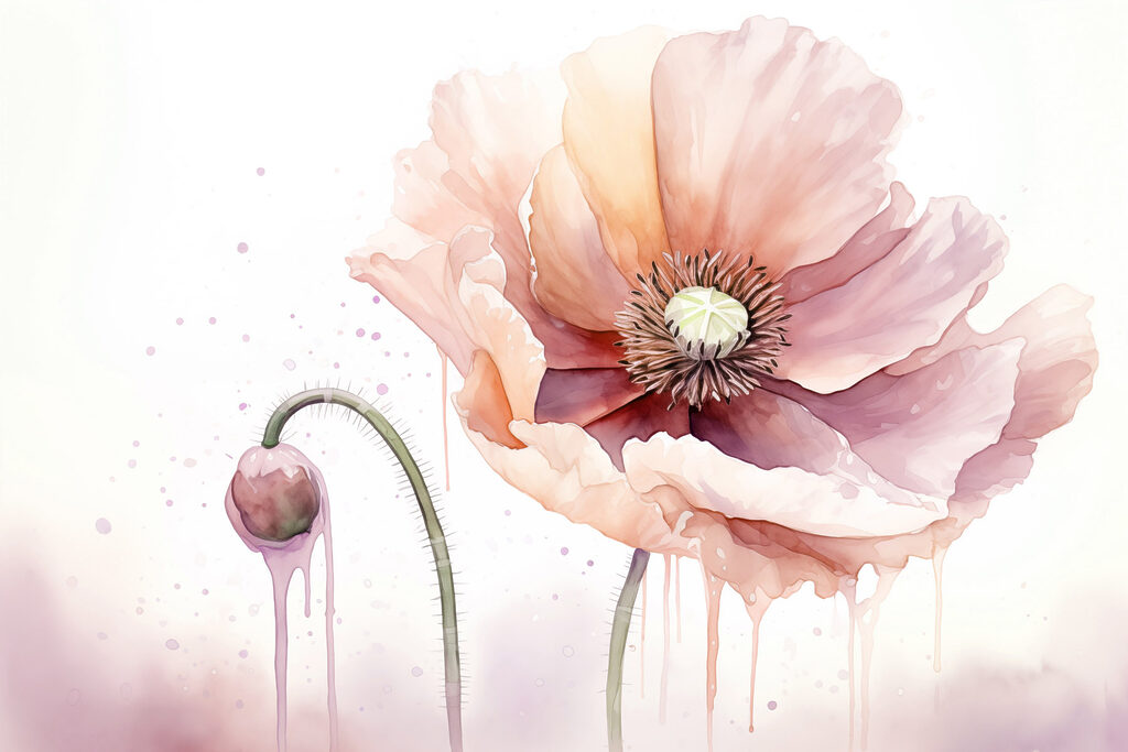 Roze klaproos in waterverf — volledig ontwerp