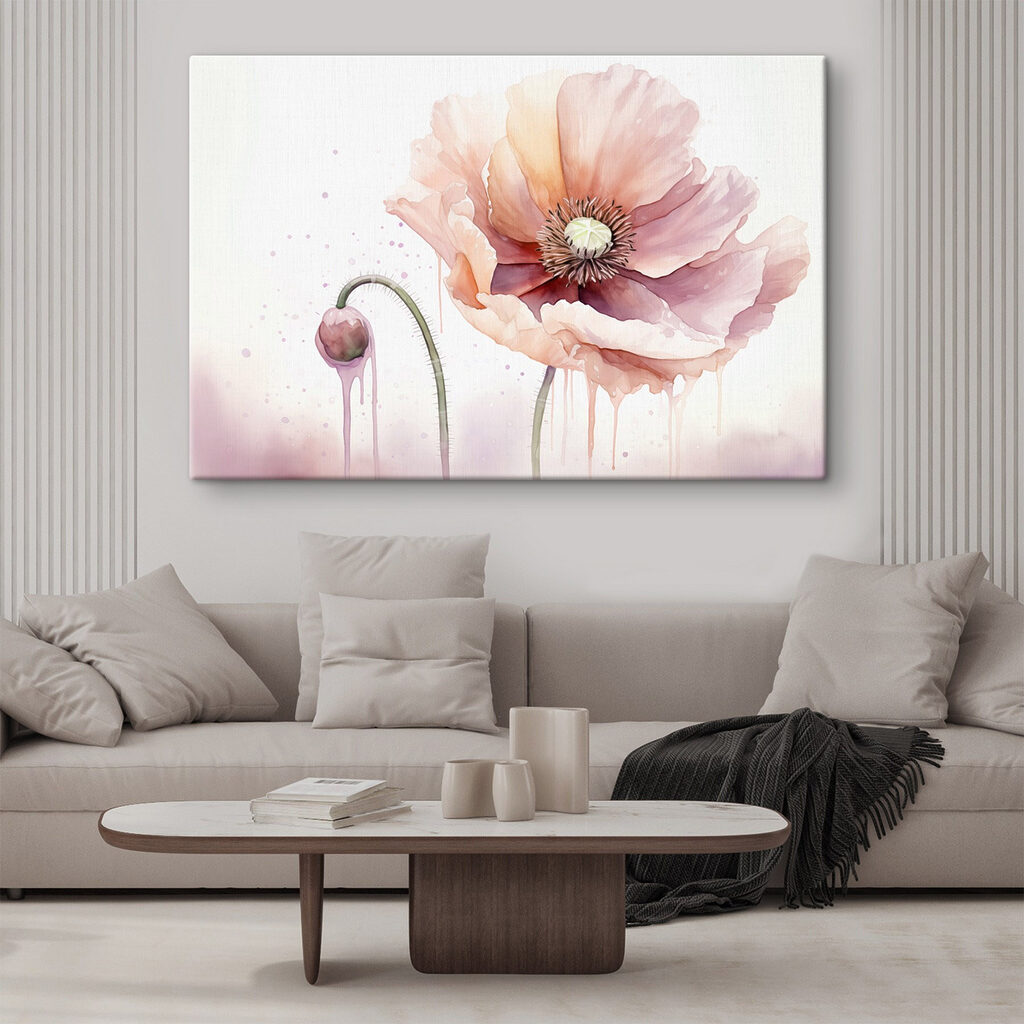 Roze klaproos in waterverf — interieur 1