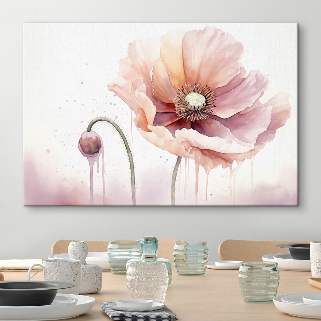 Roze klaproos in waterverf — interieur 2