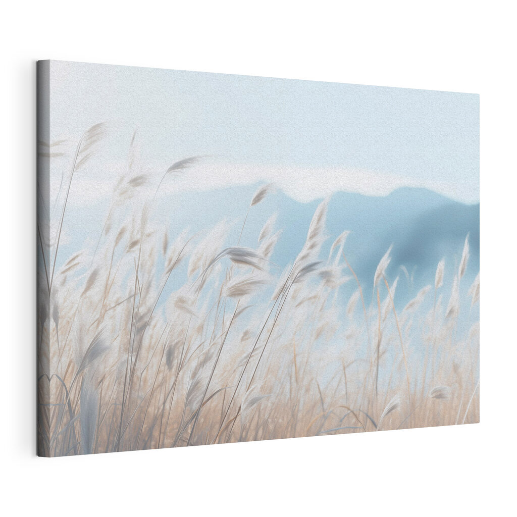 Bleke grassen voor blauwgebergte, gespannen canvas met doorlopende rand