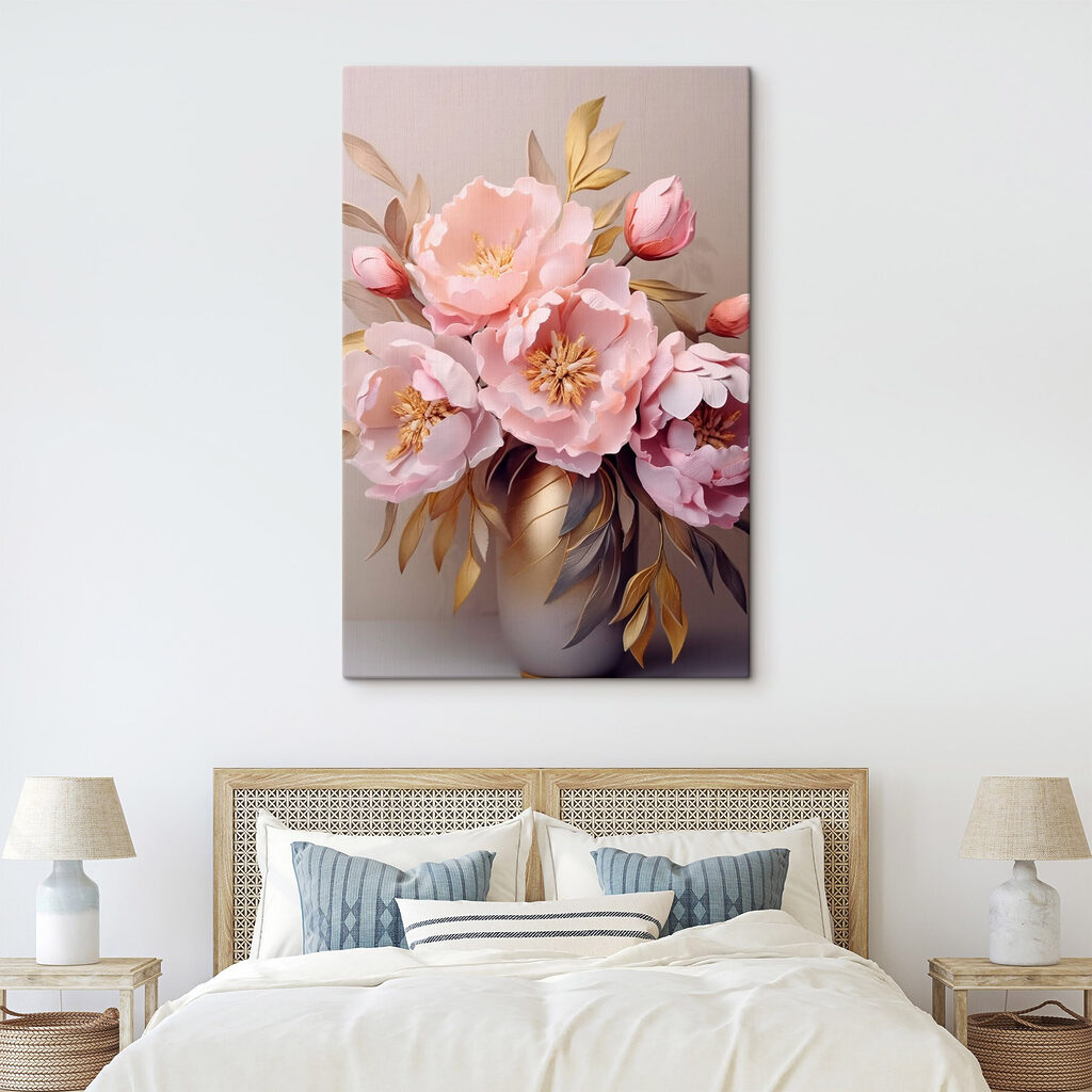 Roze pioenen in grijs — interieur 2