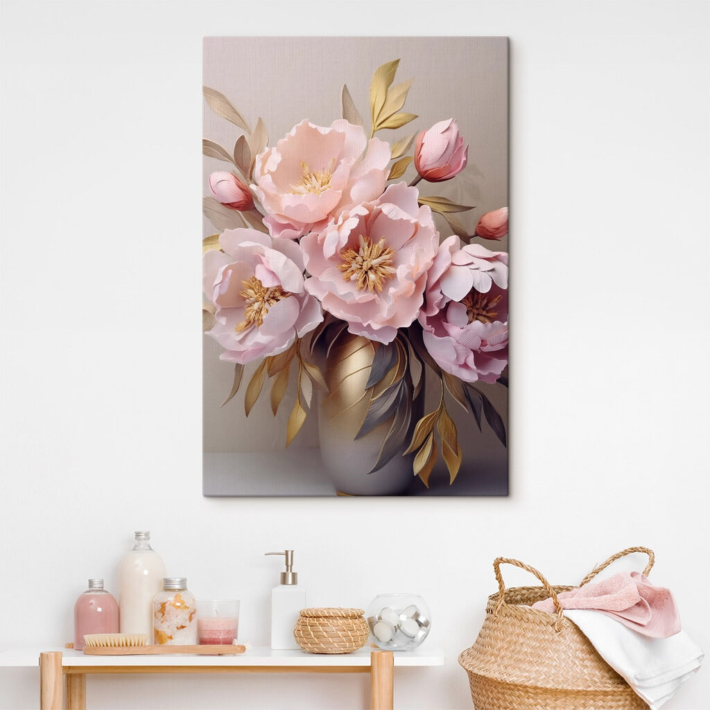 Roze pioenen in grijs — interieur 1