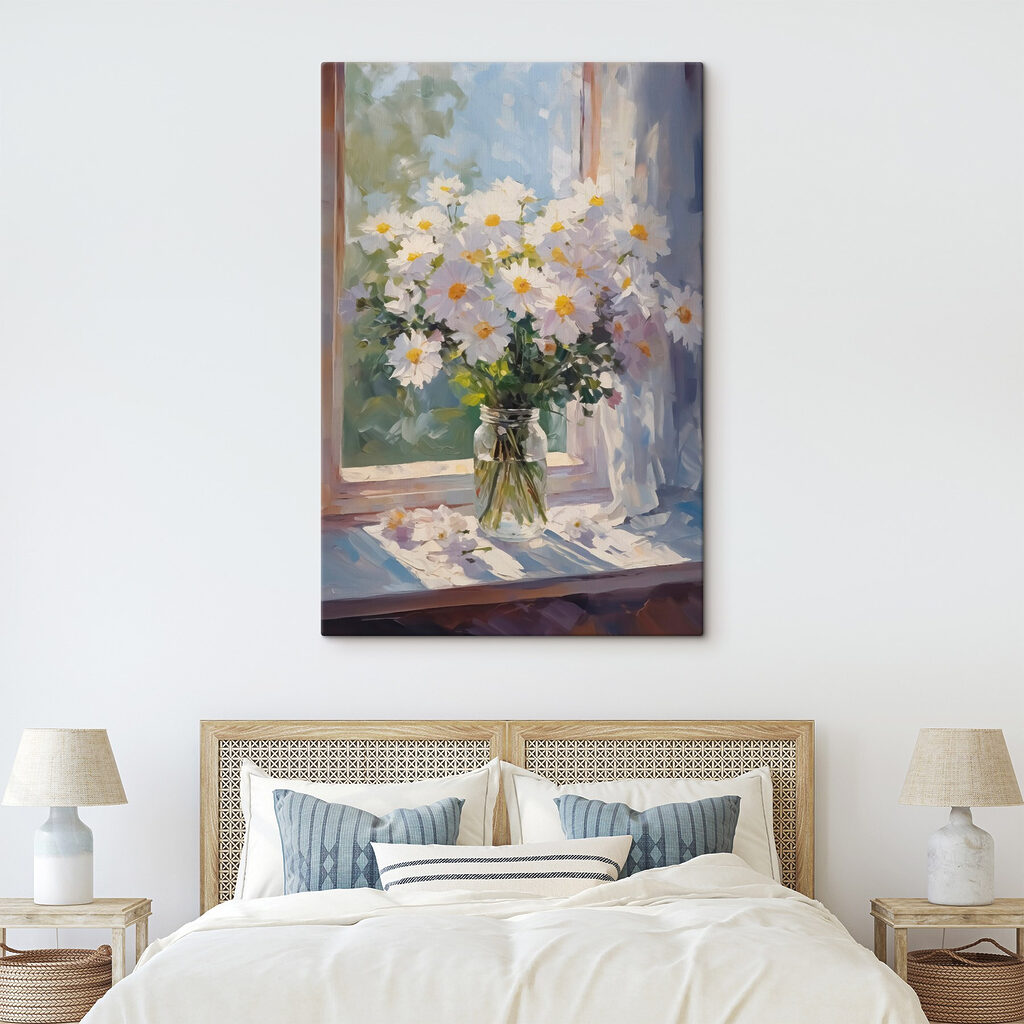 Margrieten op zonnige vensterbank — interieur 2