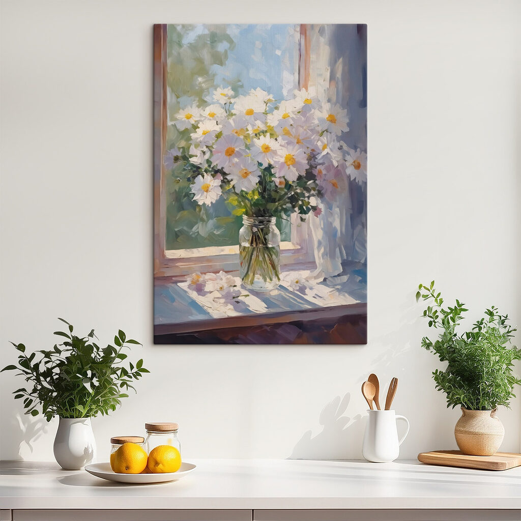 Margrieten op zonnige vensterbank — interieur 1