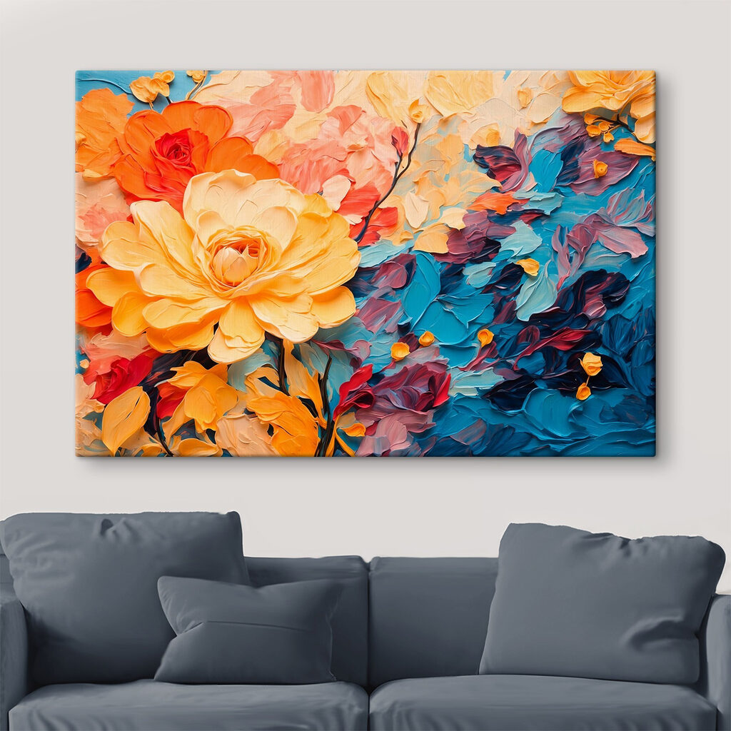 Gele rozen tussen koraalstreken — interieur 2