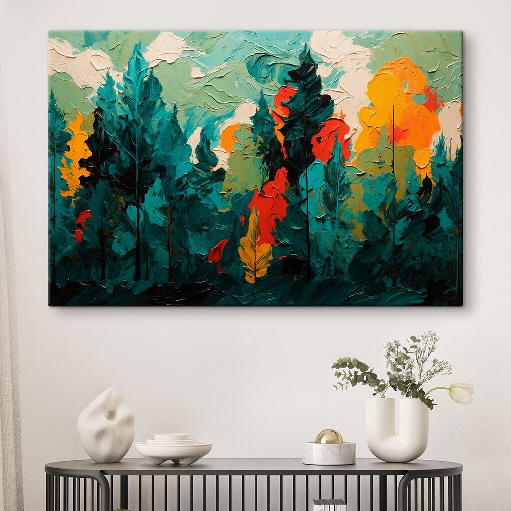 Donkere dennen in kleurvlakken — interieur 2