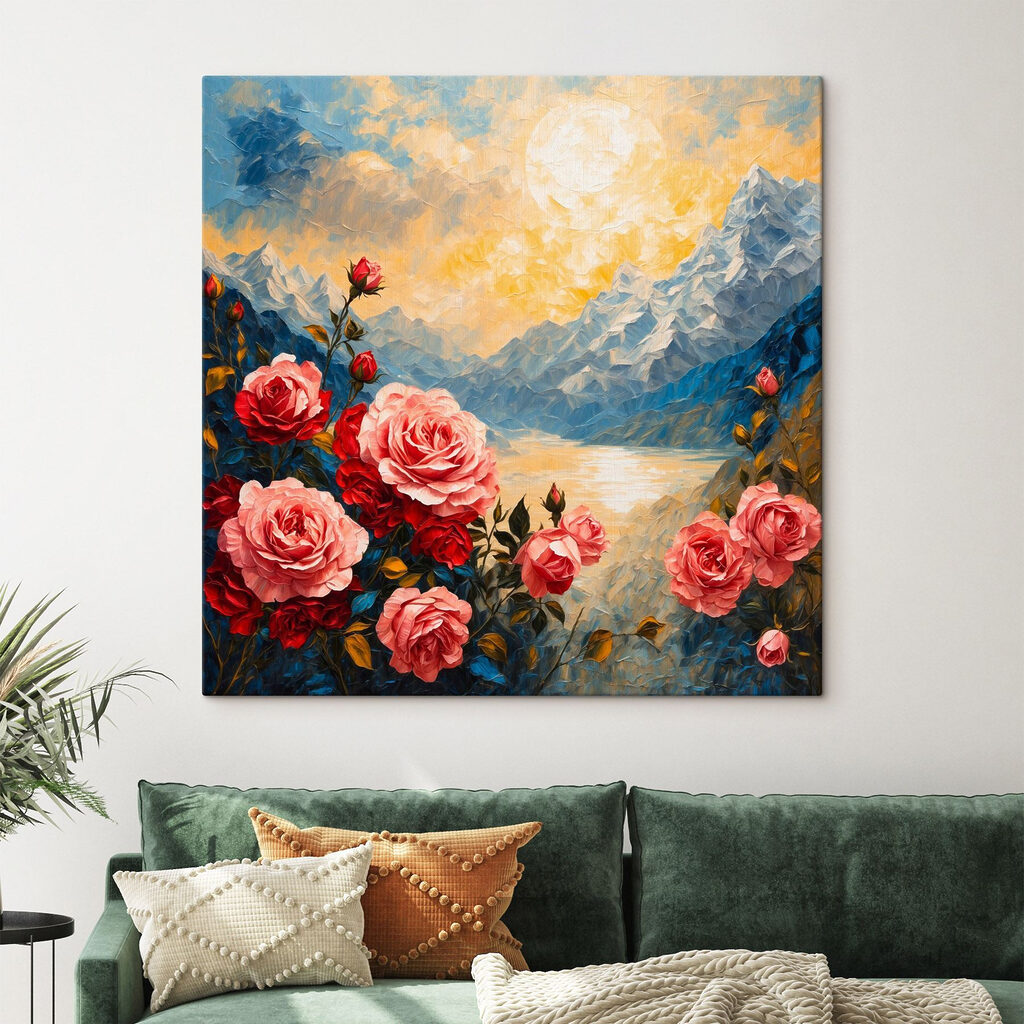 Rozen boven blauw bergmeer — interieur 1