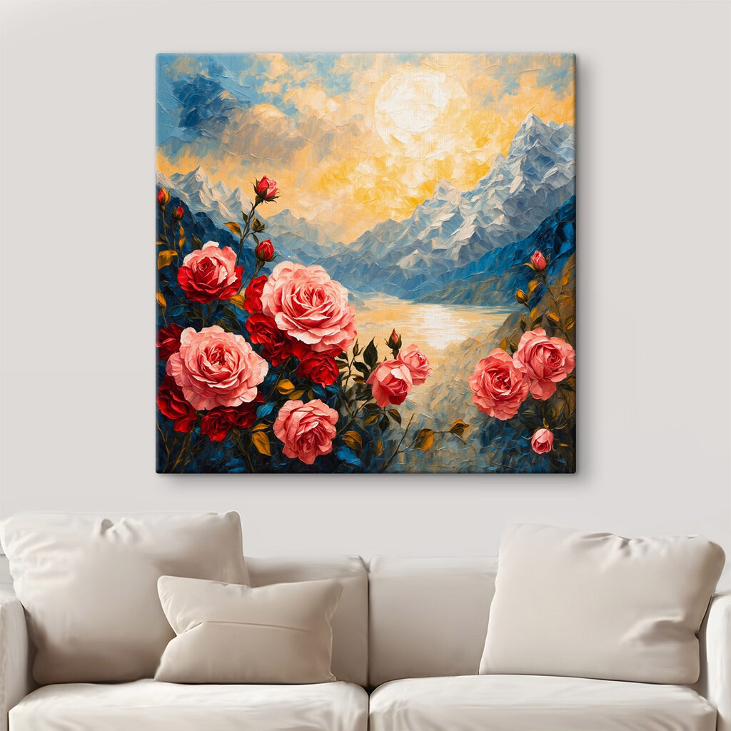 Rozen boven blauw bergmeer — interieur 3