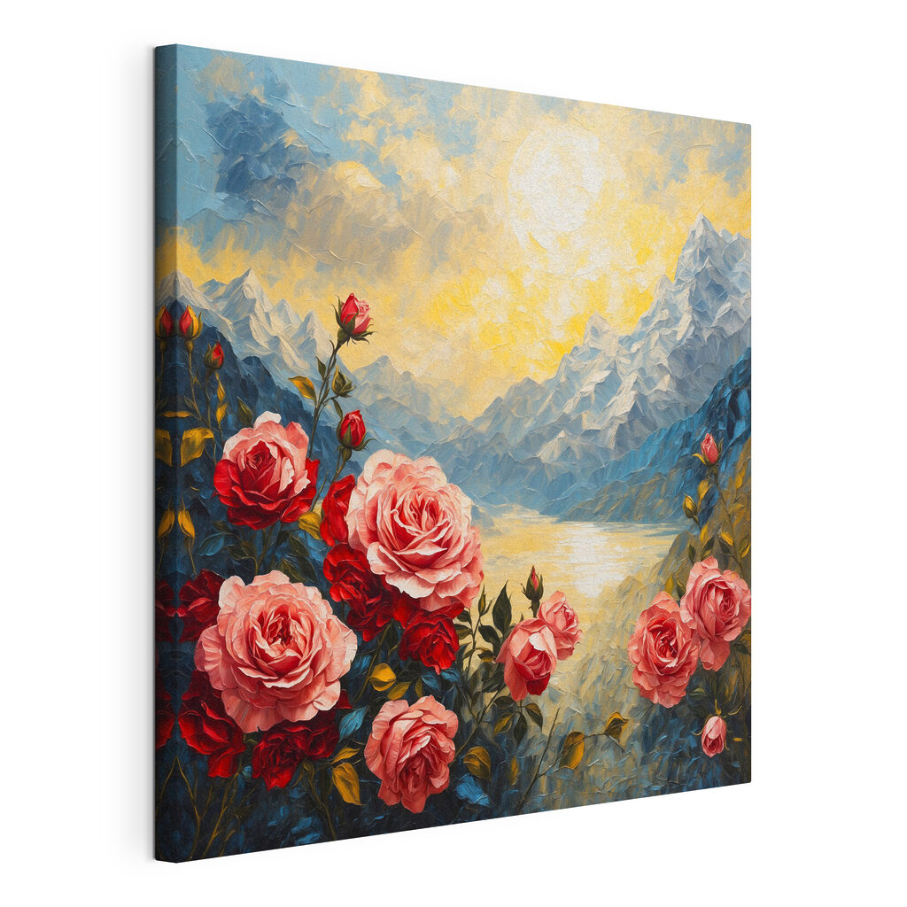 Rozen boven blauw bergmeer — productweergave