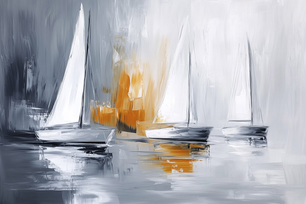 Drie zeilen met okerspiegeling — volledig ontwerp