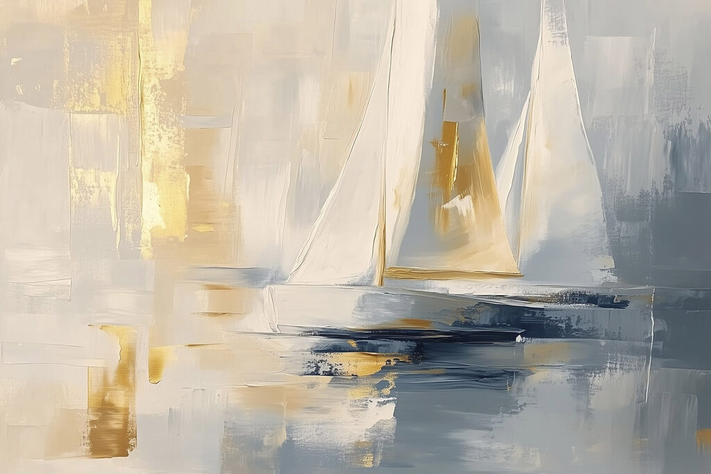 Zeilboot in bleekgouden licht — volledig ontwerp