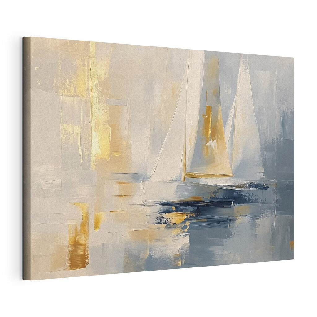 Zeilboot in bleekgouden licht, gespannen canvas met doorlopende rand
