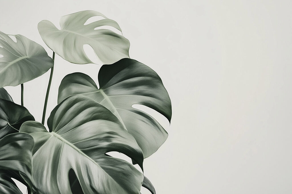 Monstera in diepe groentinten — volledig ontwerp