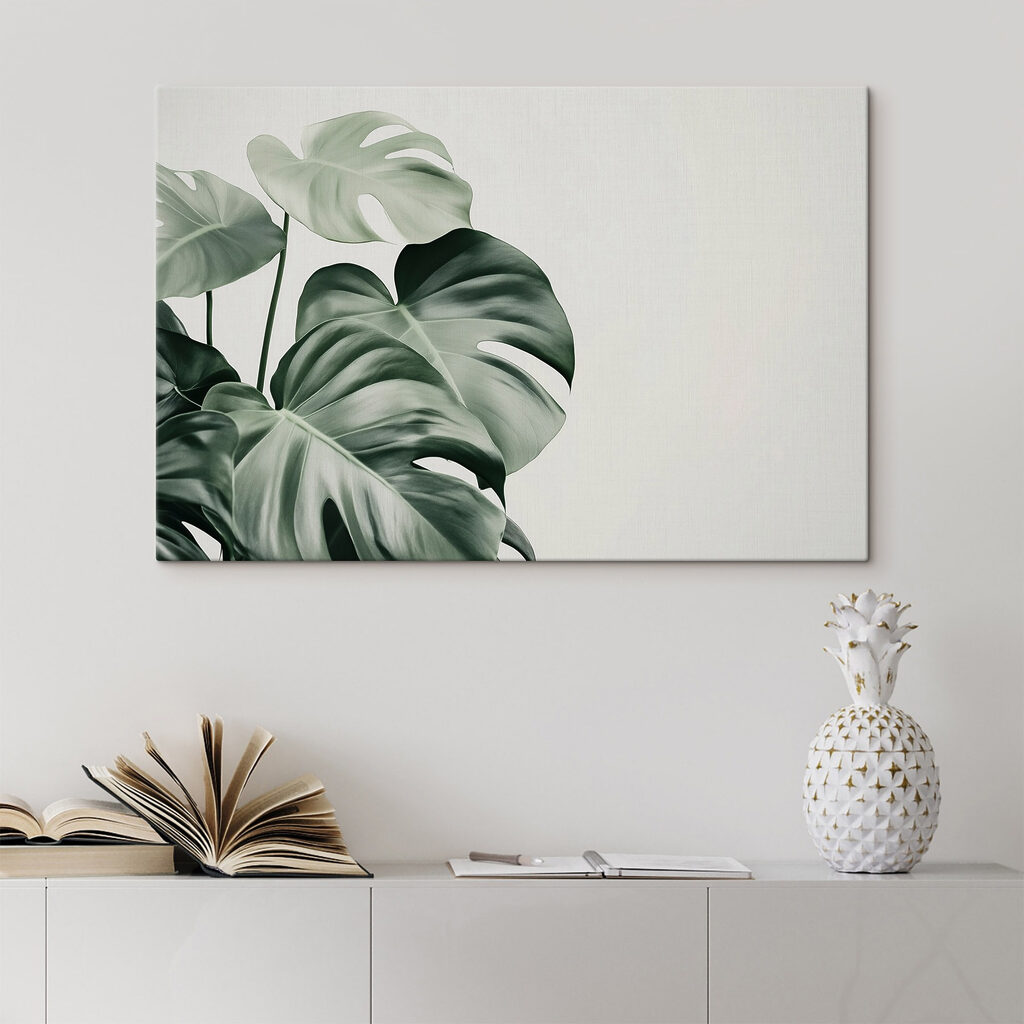 Monstera in diepe groentinten — interieur 1
