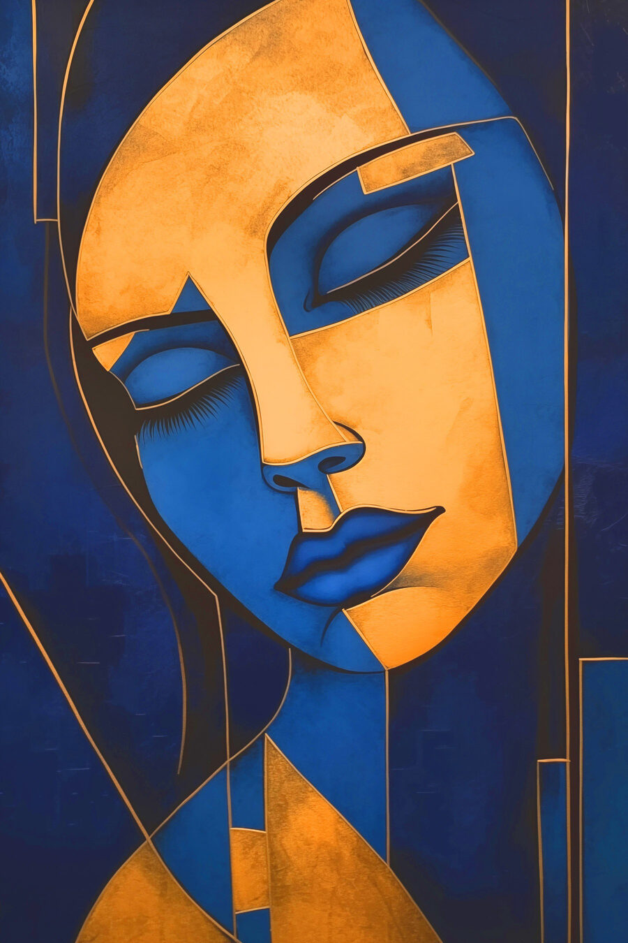 Blauw masker tussen goud — volledig ontwerp