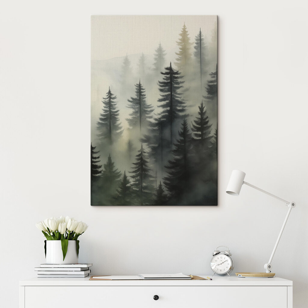 Dennen in grijsgroene nevel — interieur 1