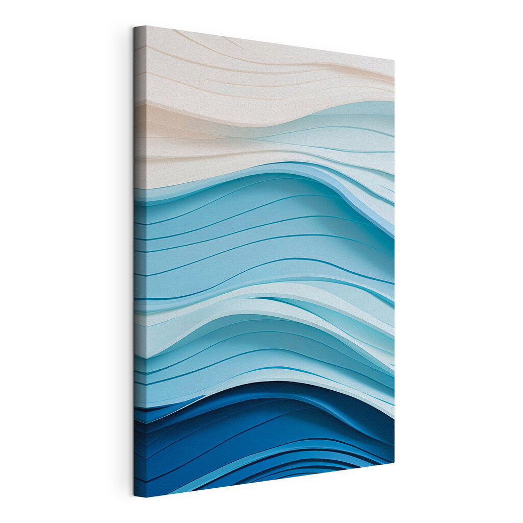 Turquoise onder witte contouren, gespannen canvas met doorlopende rand