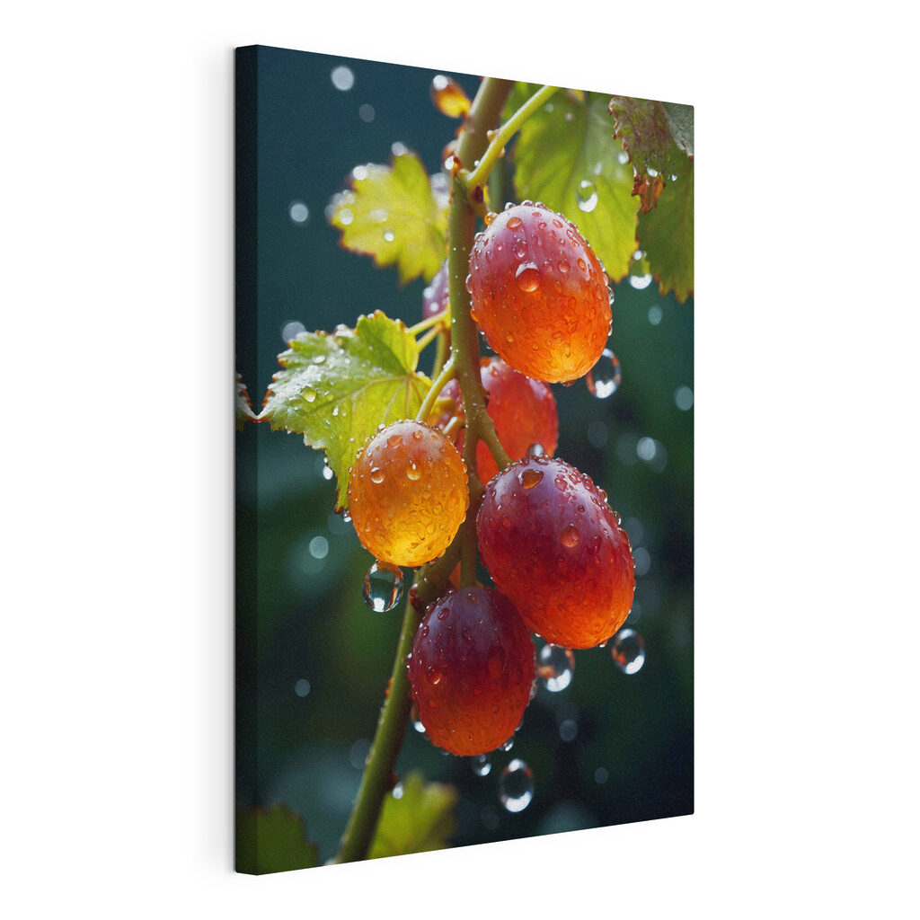 Druiven met frisse waterdruppels, gespannen canvas met doorlopende rand