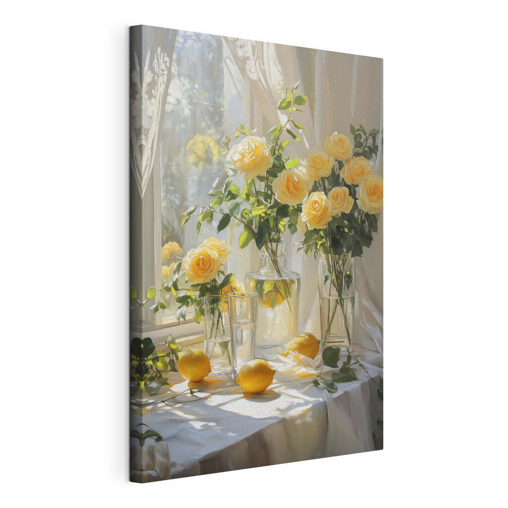 Rozen in daglicht, gespannen canvas met doorlopende rand