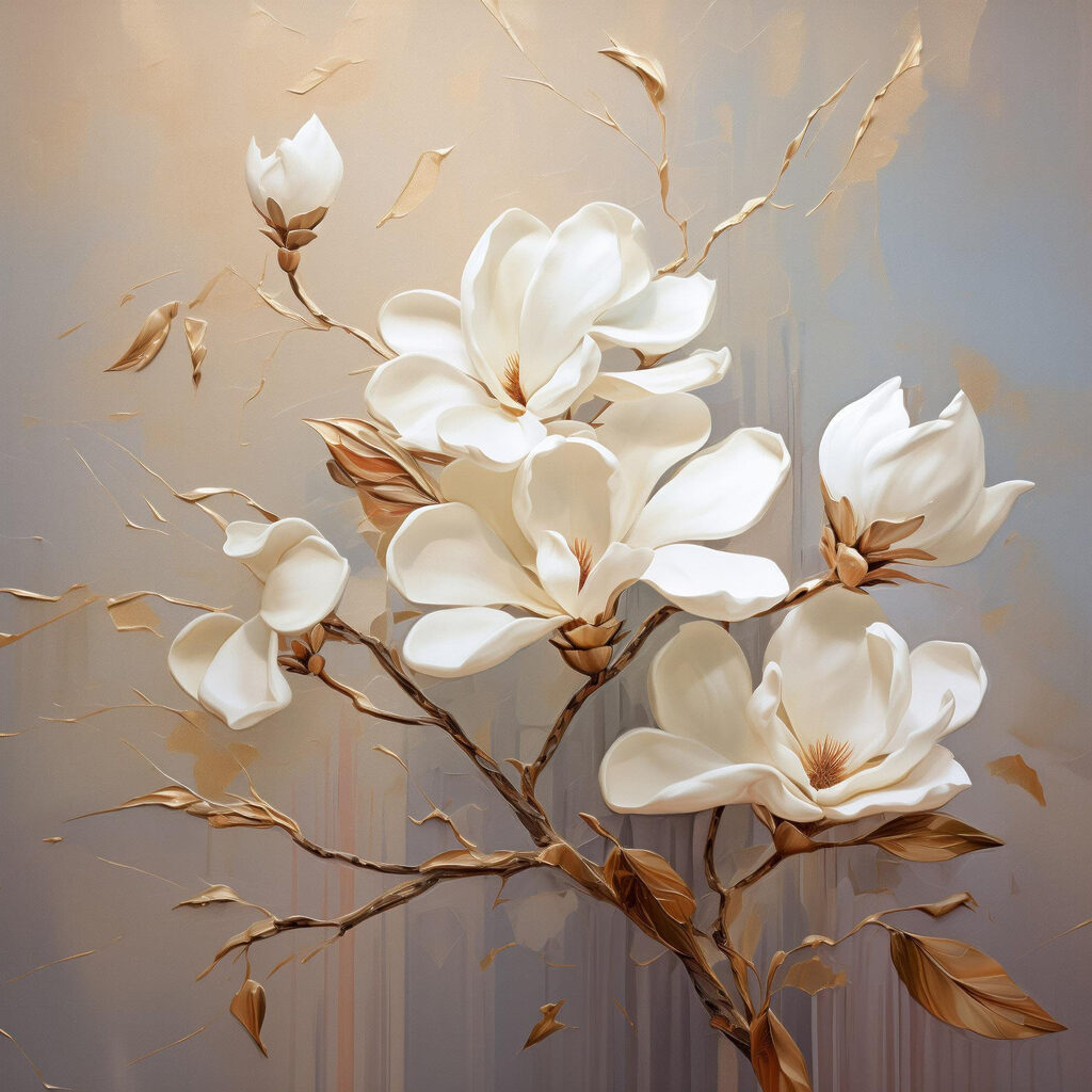 Witte magnolia op takken — volledig ontwerp