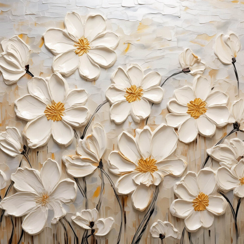 Witte bloemen met lijnstelen — volledig ontwerp