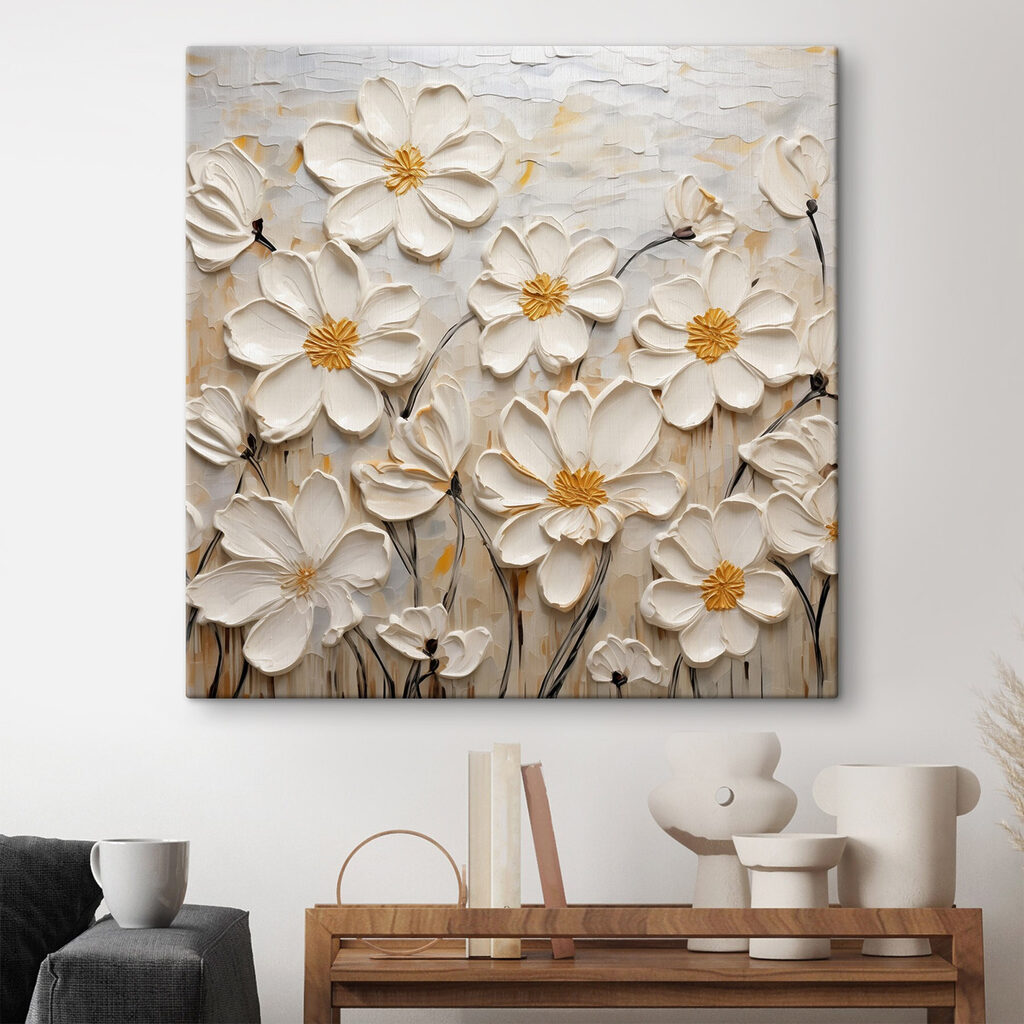 Witte bloemen met lijnstelen — interieur 2