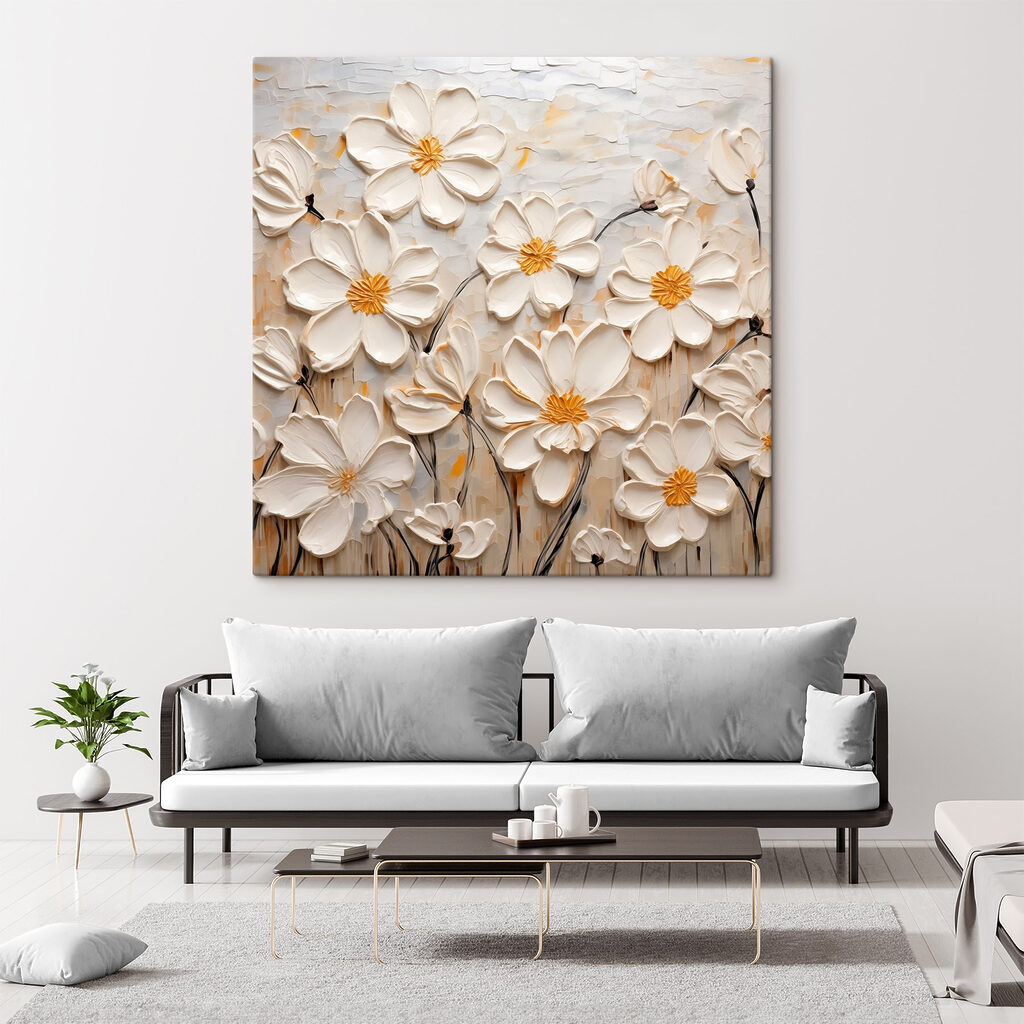 Witte bloemen met lijnstelen — interieur 1