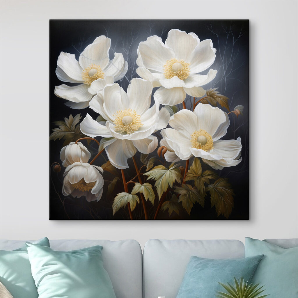 Witte bloemen boven nachtblauw — interieur 2