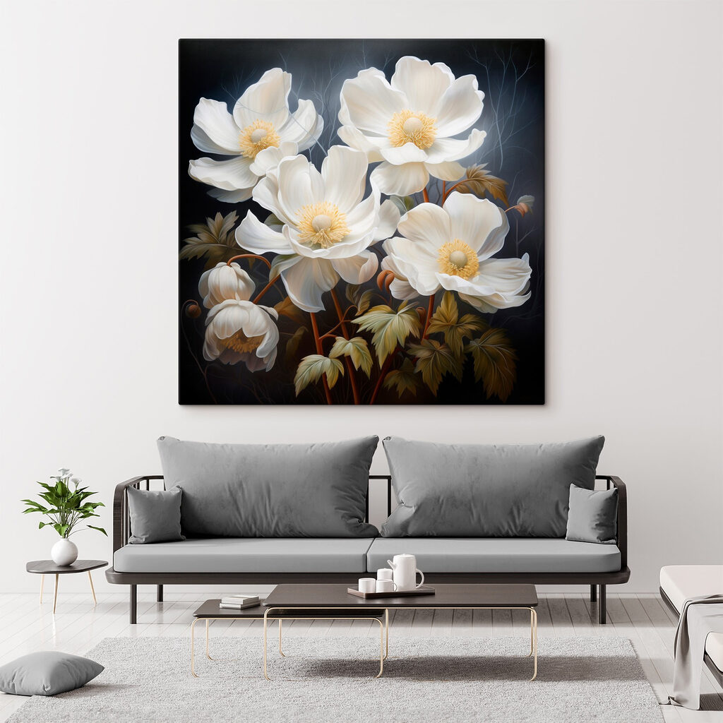 Witte bloemen boven nachtblauw — interieur 1