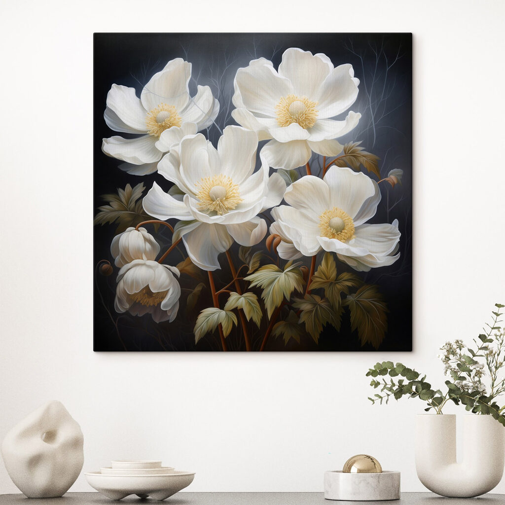 Witte bloemen boven nachtblauw — interieur 3