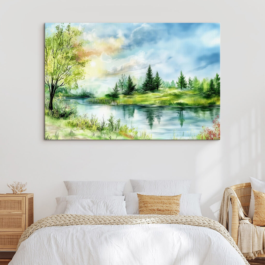 Groene oever onder zomerwolken — interieur 1