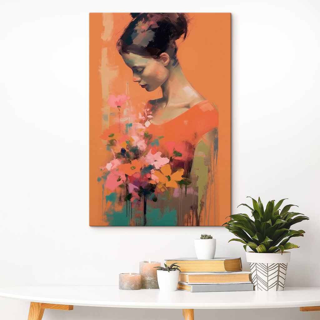 Oranje jurk met bloemen — interieur 1