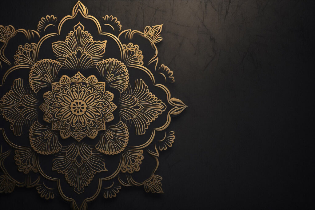 Gouden mandala op zwart — volledig ontwerp