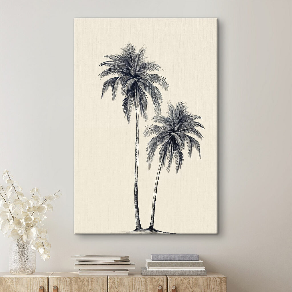 Twee palmen in lijntekening — interieur 1
