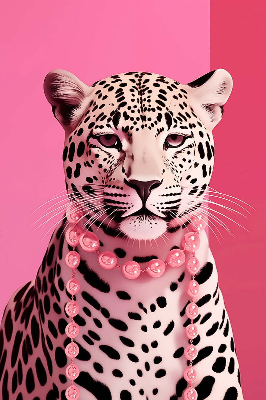 Luipaard met roze parelketting — volledig ontwerp