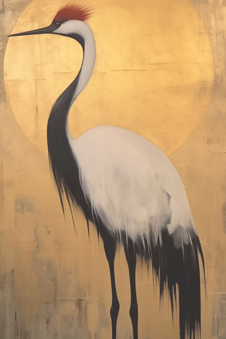 Kraanvogel op gouden achtergrond — volledig ontwerp