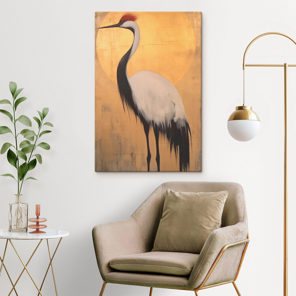 Kraanvogel op gouden achtergrond — interieur 1
