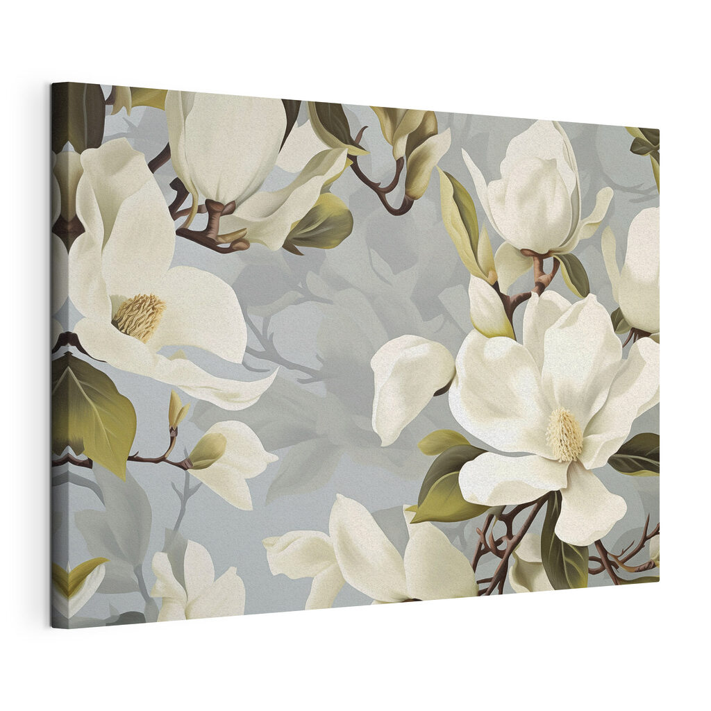 Roomwitte magnolia tussen grijsgroen — productweergave